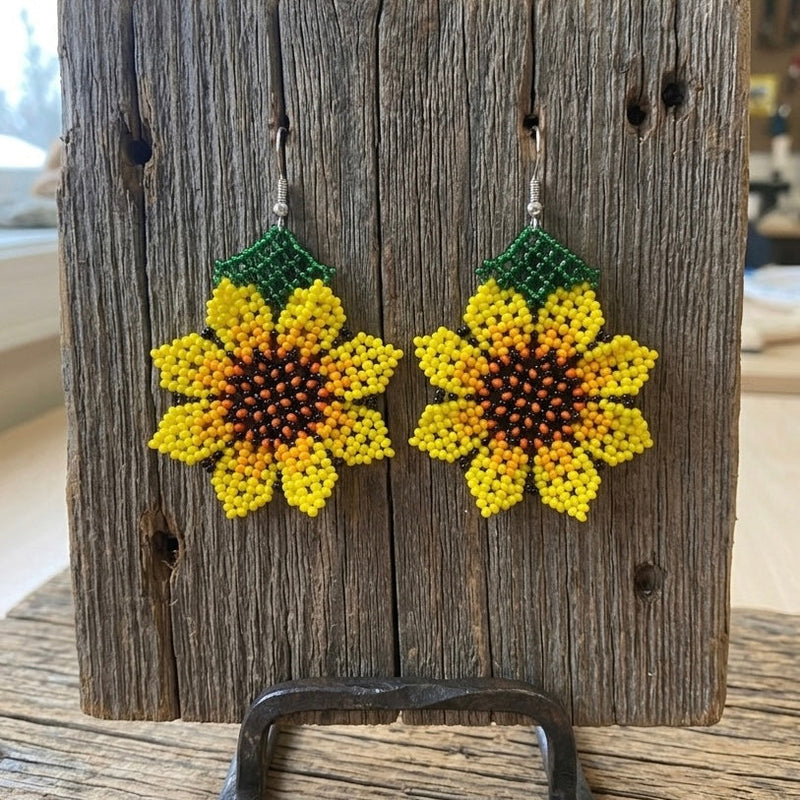 Sunflower Beaded Earrings (Yellow)-2