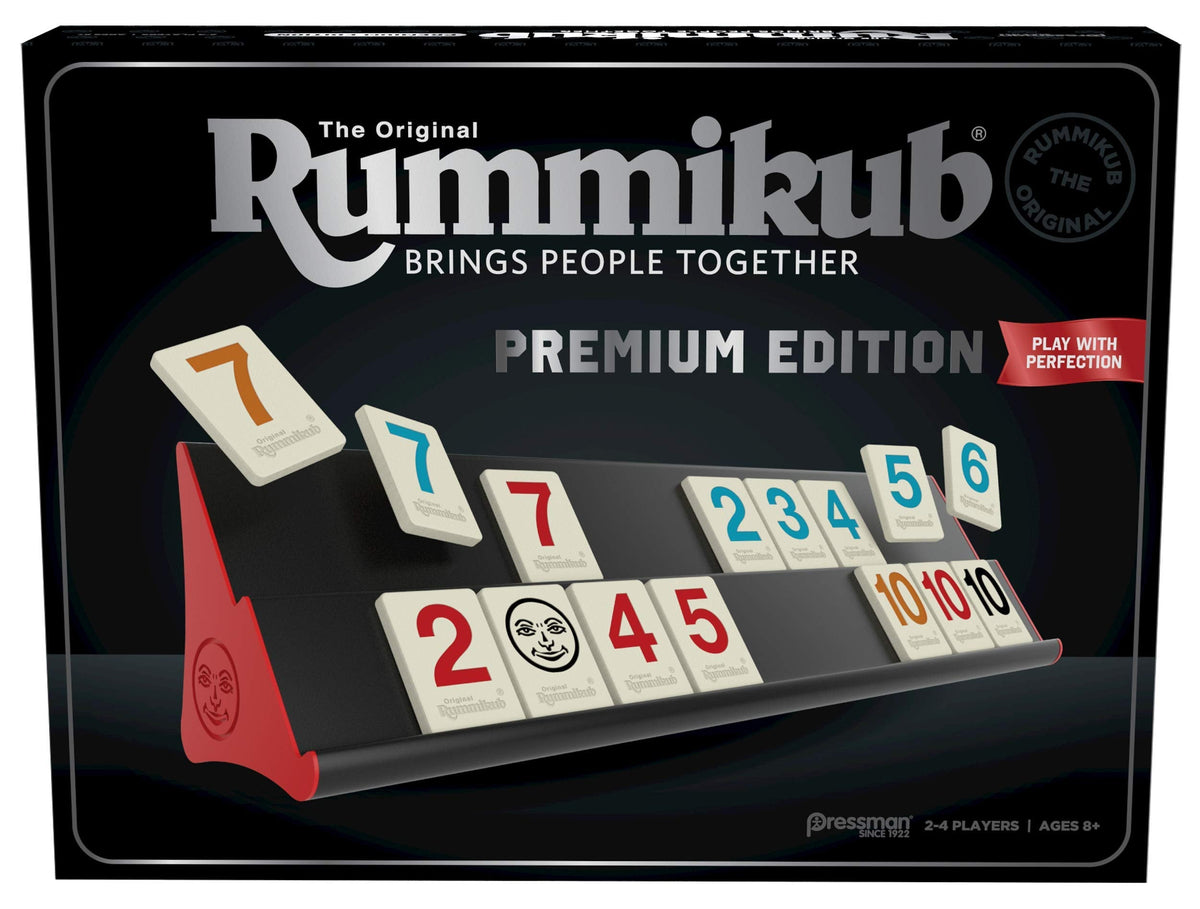 Rummikub Premium Edition - Features Racks - Large Number Engraved Tiles and a Storage Bag for the Ultimate Rummikub Experience