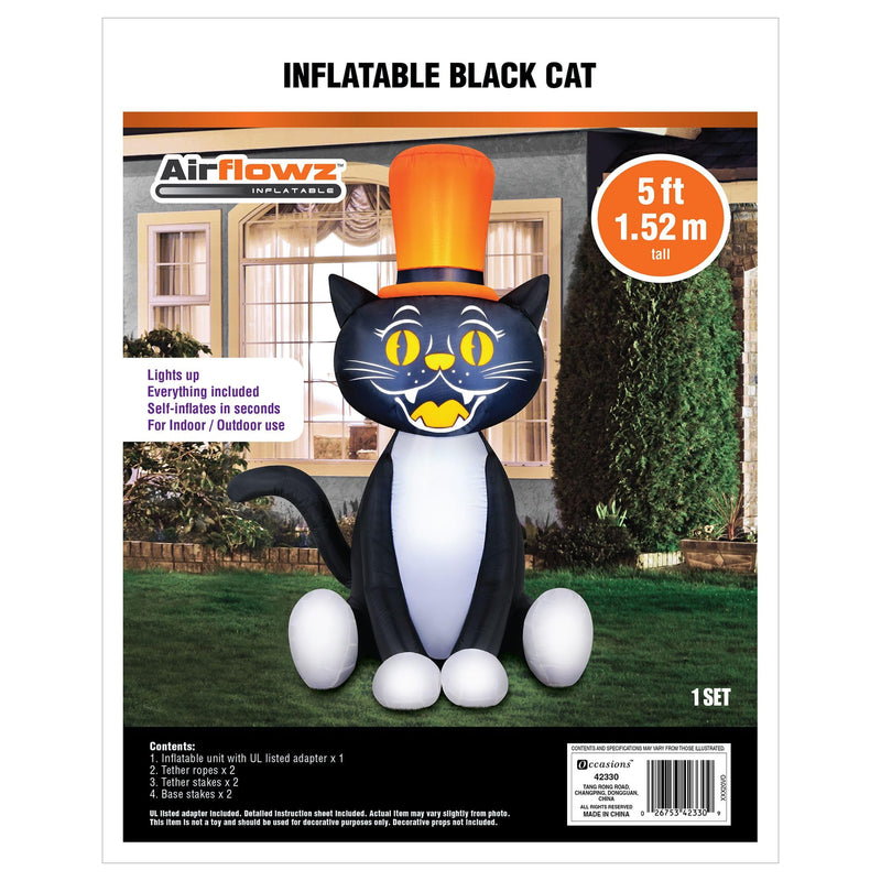 Occasions Halloween 5 Foot Inflatable Black Cat with Top Hat-1