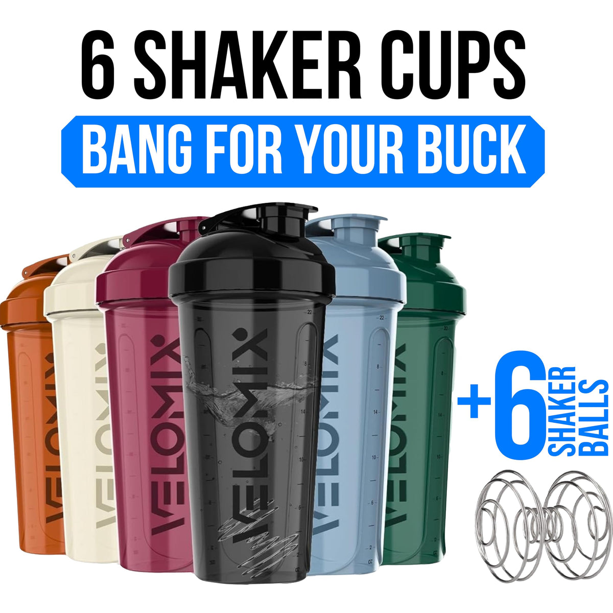 -6 PACK- Shaker Cups for Protein Shakes 28 oz - 6x Wire Whisk | Leak Proof Protein Shaker Bottle for Protein Shakes, Shaker Bottle Pack for Pre & Post Workout, Shaker Cup, Shaker Bottle(Multicolor)
