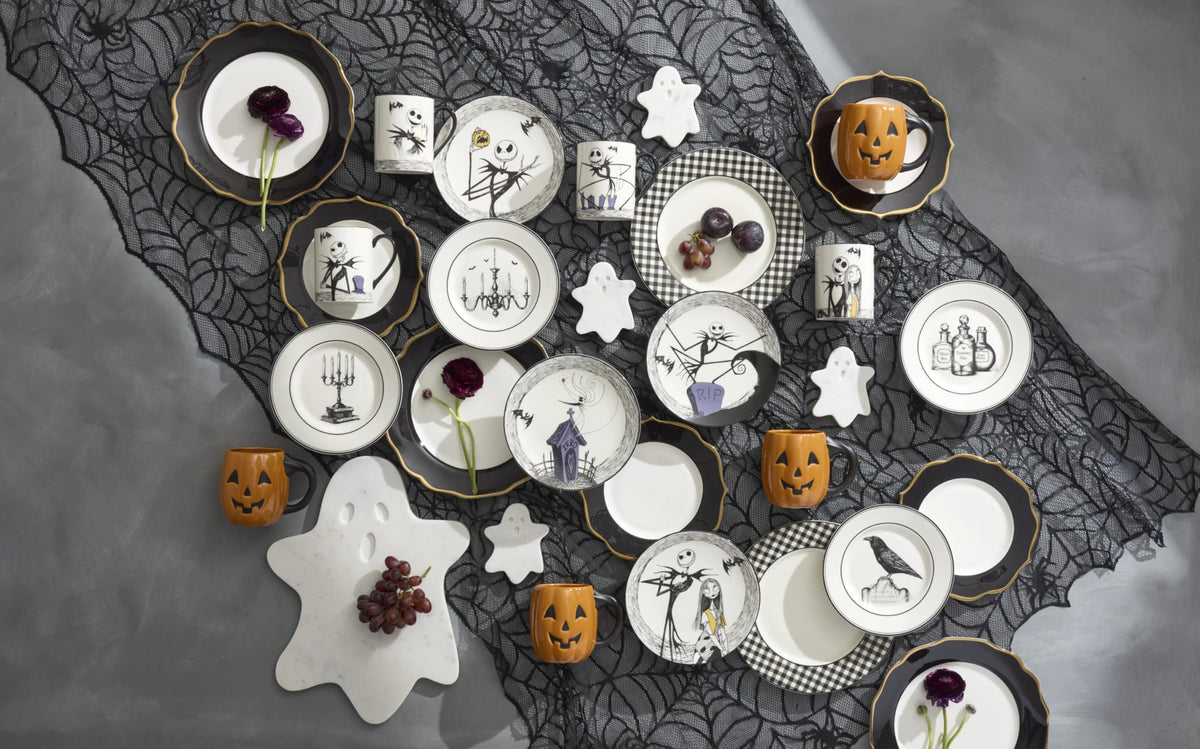 Lenox Gingham Black Halloween Porcelain Dinner Plate Set for 4-4
