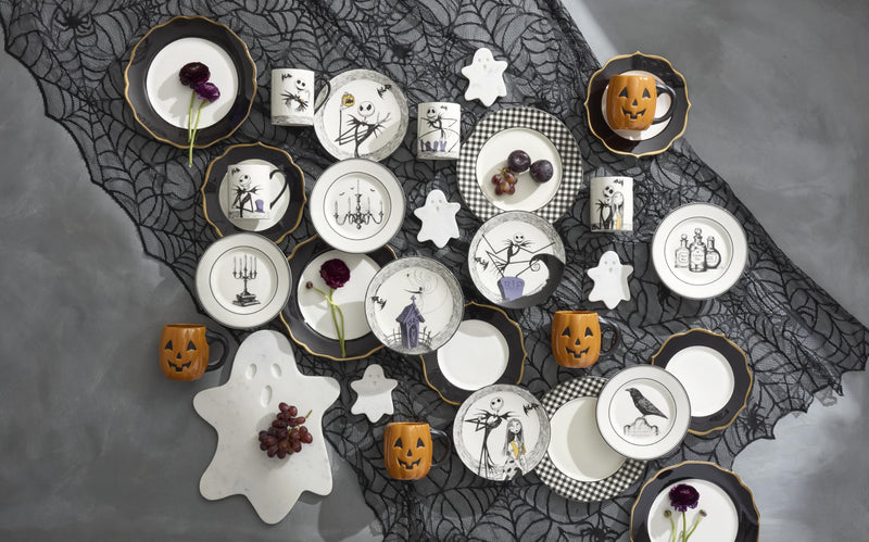 Lenox Gingham Black Halloween Porcelain Dinner Plate Set for 4-4