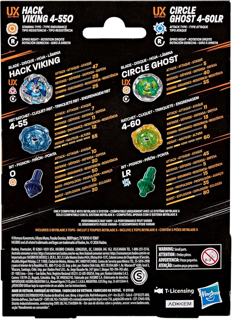 (Hasbro) Beyblade X - Circle Ghost 4-60LR & Hack Viking 4-55O Dual Pack-2