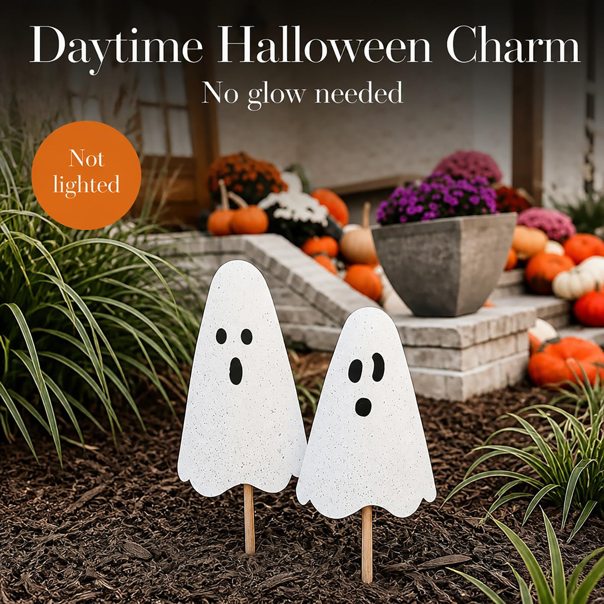 Mud Pie Halloween Metal Ghost Yard Signs, 24", 20"-6