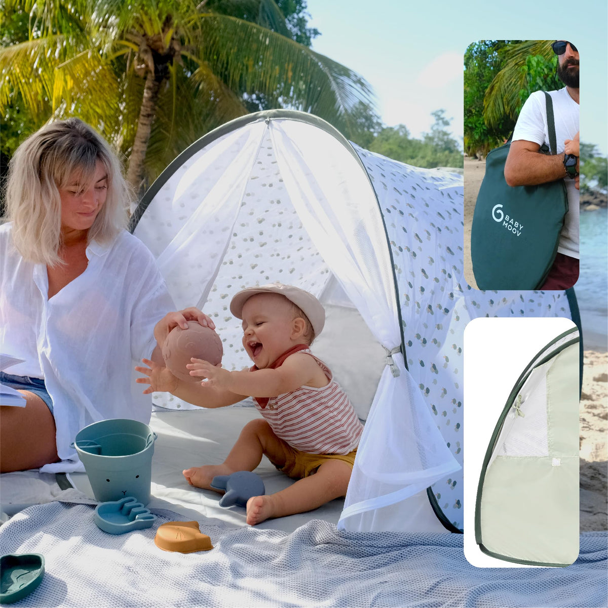 Babymoov Anti-UV Baby & Toddler Beach Tent, Pop-Up Sun Shade Shelter with UPF 50+ Protection, Portable Outdoor Canopy, Ventilated Shade, Floor Mat & Carry Bag, Provence
