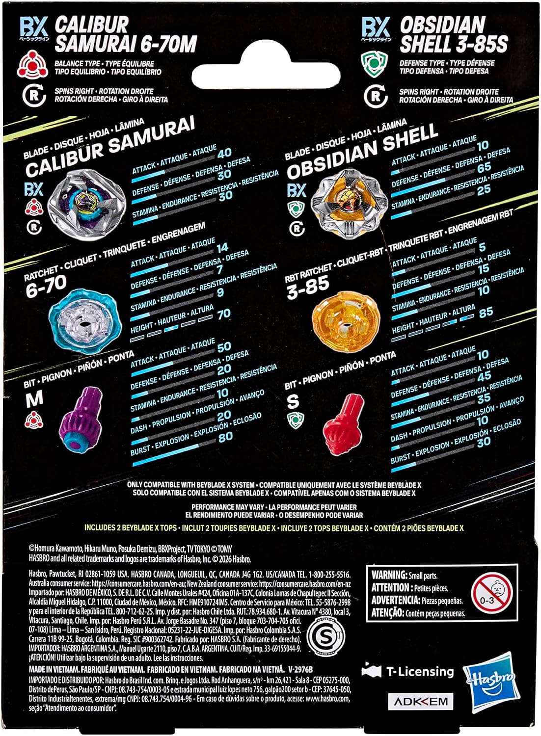 (Hasbro) Beyblade X - Calibur Samurai 6-70M & Obsidian Shell 3-85S Dual Pack