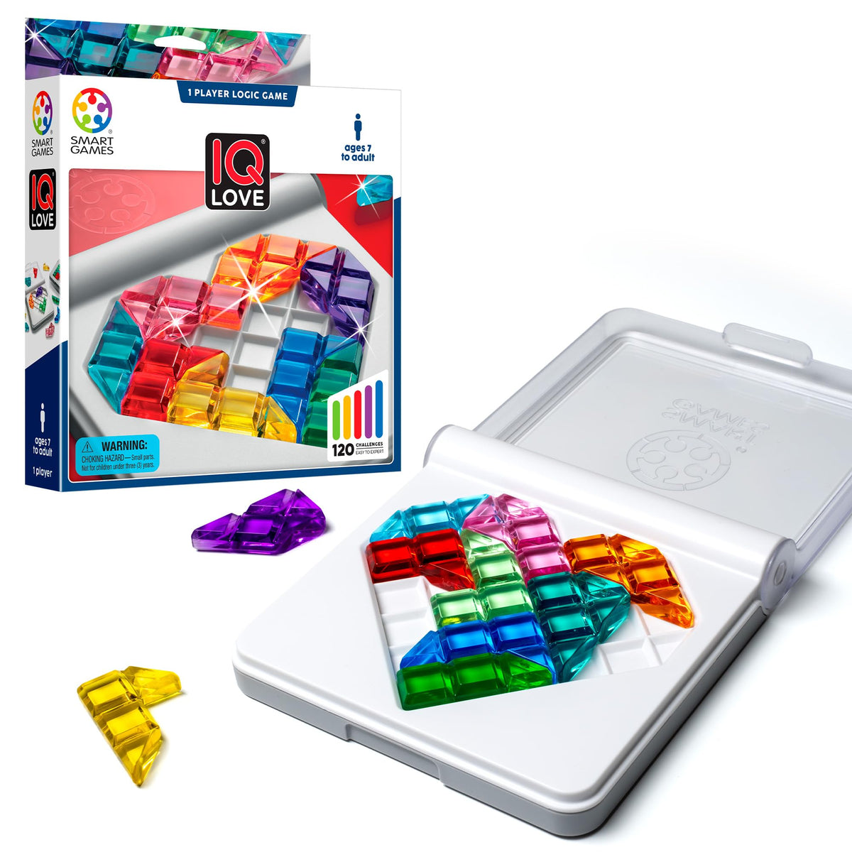 SmartGames - IQ Love - Travel Puzzle Game with 120 Challenges On 2 Sides - Educational Toys and Brain Game for Kids Ages 7 and Adults