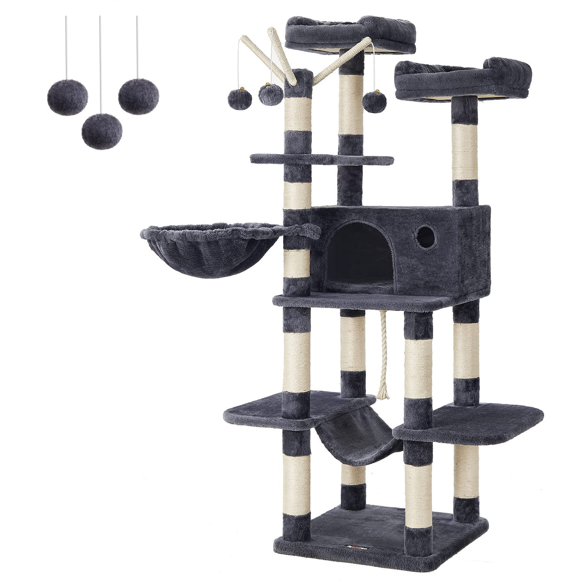 FEANDREA Cat Tree, Large Cat Tower, 64.6 Inches Cat Activity Center