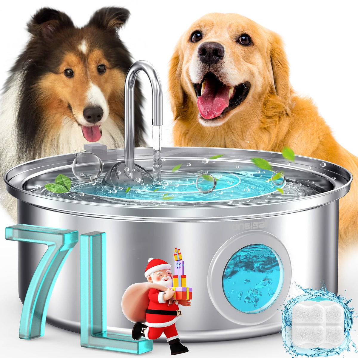 oneisall Dog Water Fountain,7L/230oz Pet Fountain Stainless Steel with Visual Water Level,Ultra-Quiet Water Bowl with 5-Stage Filtration for Large/Medium Dogs,Dispenser for Living Room Kitchen 🍁 All In One Marketplace Canada
