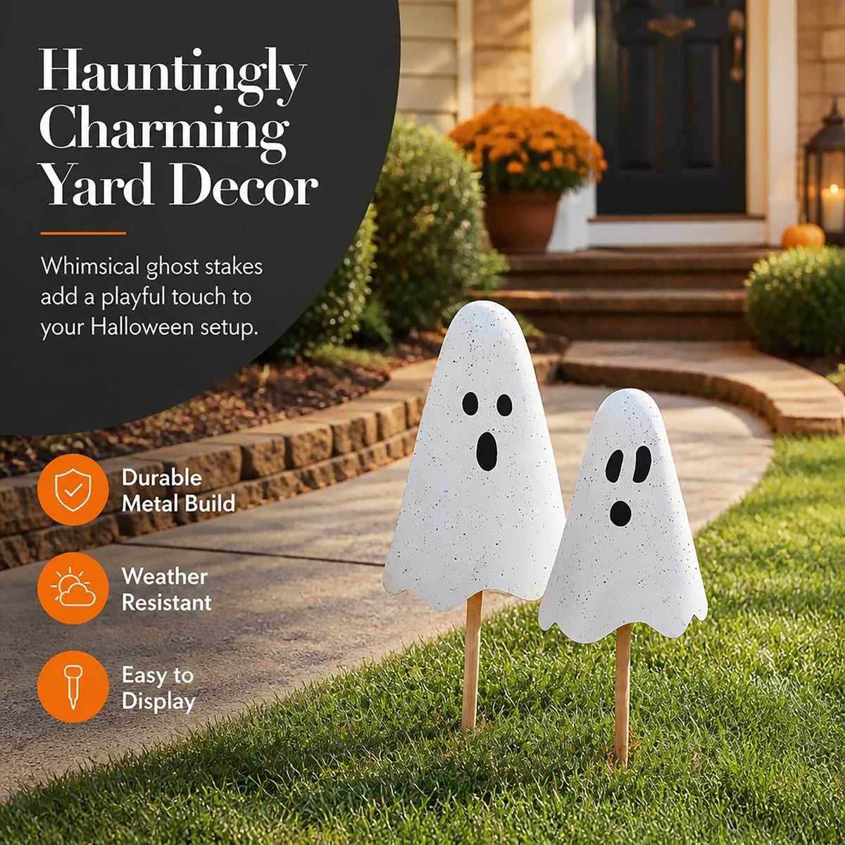 Mud Pie Halloween Metal Ghost Yard Signs, 24", 20"-3