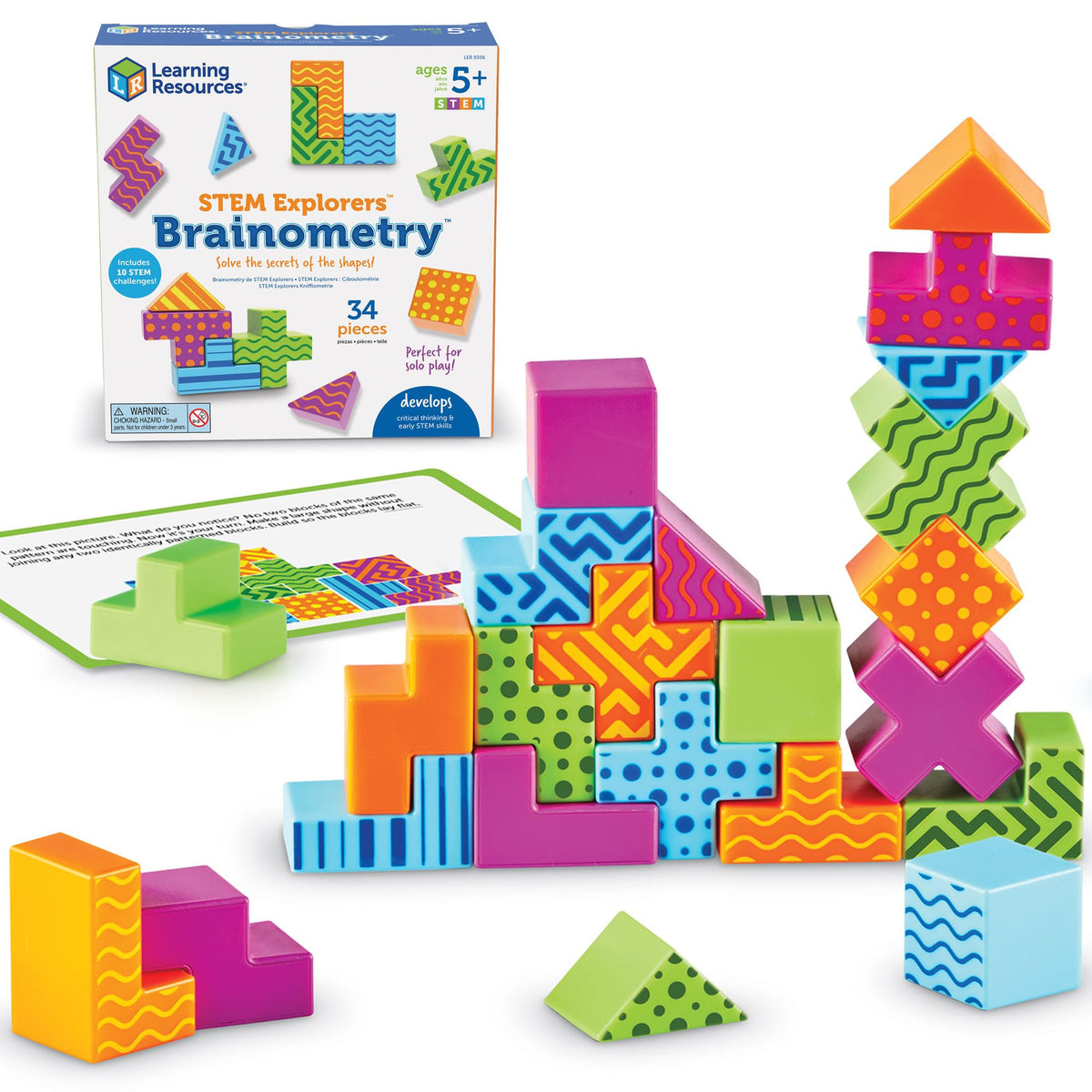 Learning Resources STEM Explorers Brainometry - 3D Puzzle, Brain Games, Brainteaser, Building Logic Toys, Gifts for Boys and Girls, Fine Motor Skills, Pattern Blocks, Math Manipulatives