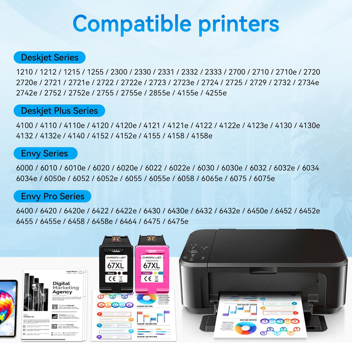 Chromojet 67XL Ink Cartridges Black/Color Combo Pack Compatible for HP Ink 67 67XL Printer Ink 67 Fit for DeskJet 4155e 2855e 2755e 2700 2700e 2800e 4100 Envy 6055e 6455e 6000 6400 Printer 🍁 All In One Marketplace Canada