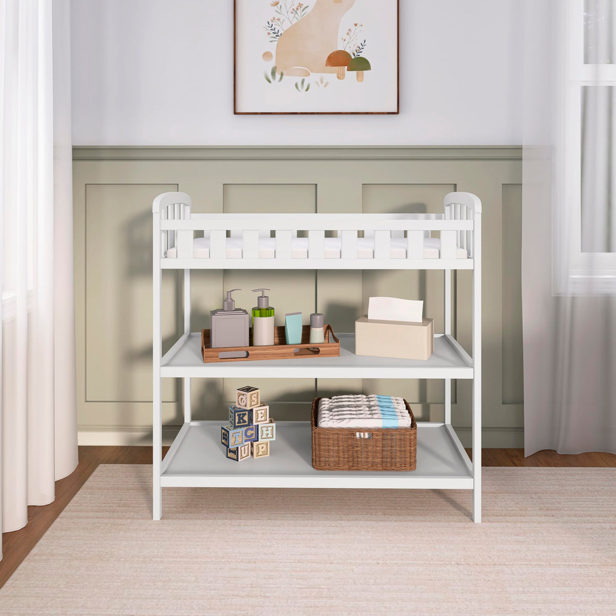 Dream On Me Emily Changing Table In White, Comes With 1" Changing Pad, Features Two Shelves, Portable Changing Station, Made Of Sustainable New Zealand Pinewood 🍁 All In One Marketplace Canada