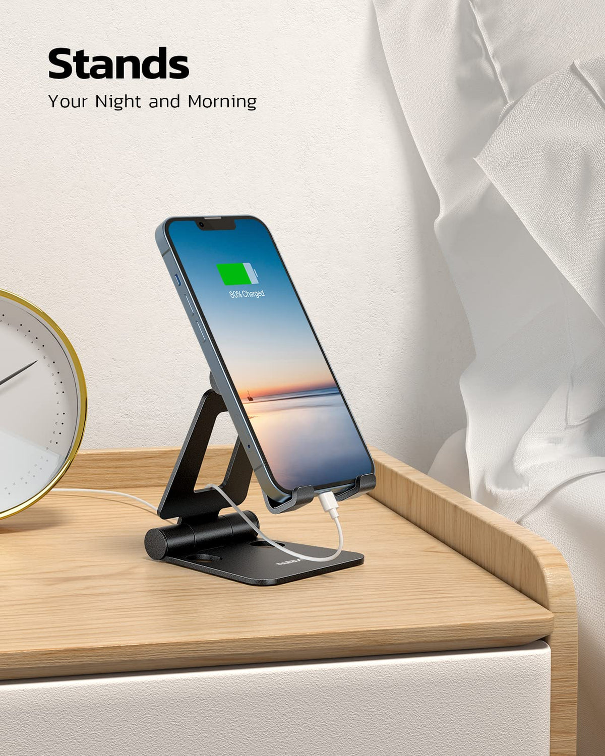 Nulaxy Dual Foldable Phone Stand for Desk, Fully Adjustable Desktop Cell Phone Holder Accessories for Office Kindle Compatible with 4-8" Mobile Devices iPhone Pro/Max/Plus, iPad Pro/Air/Mini, Black