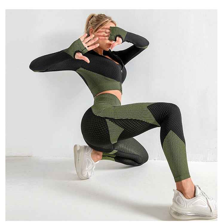 Women's Seamless Nylon Yoga Set – Short Sleeve Crop Top & High-Waist Leggings-5