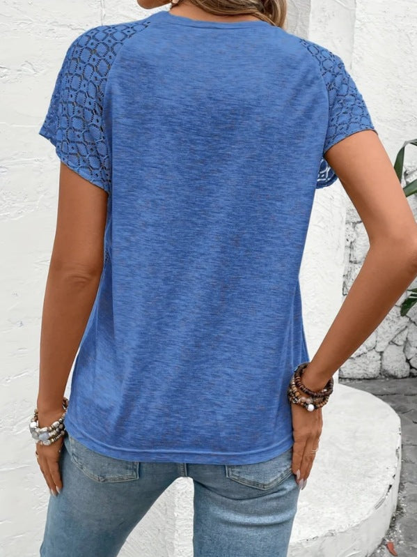Women's Top Lace Patchwork Round Neck T-shirt-8