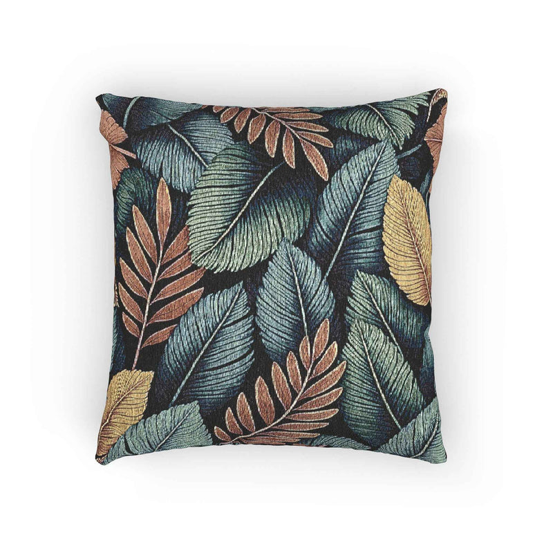 Tropical Leaf Pattern Woven Pillow | Botanical Throw Pillow, Textured Tapestry Design-1