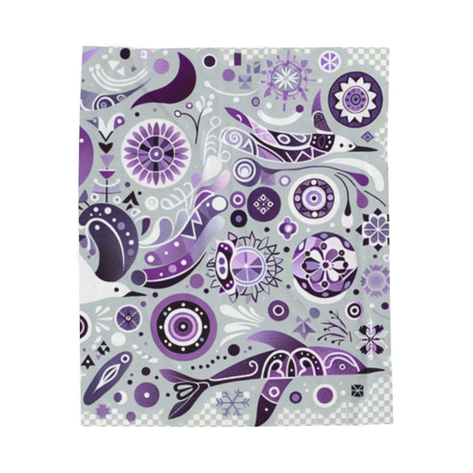 Cozy Velveteen Plush Blanket with Abstract Purple Design