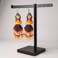 Purple Beaded Ribbon Skirt Dancer Earrings-1