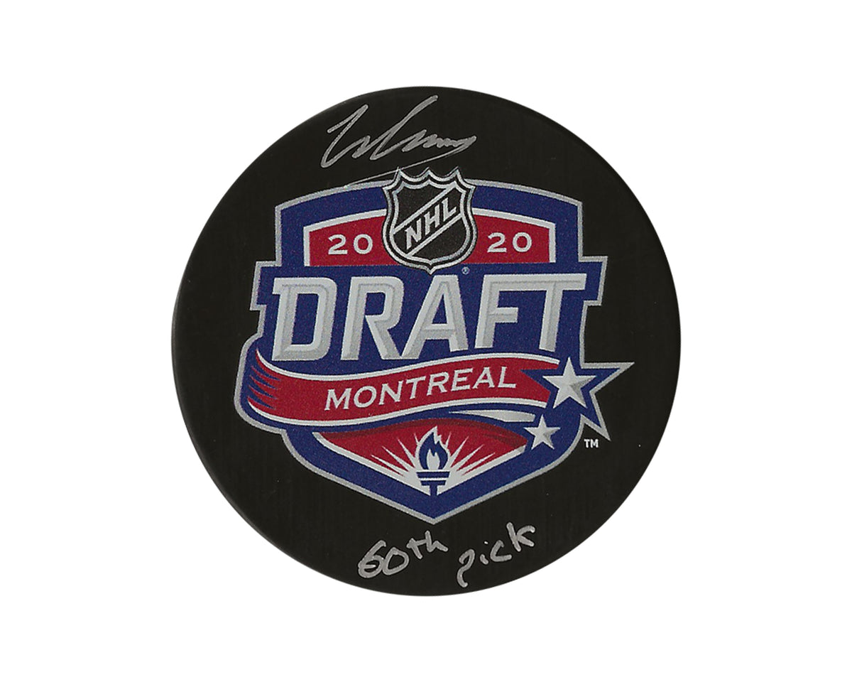 Palet de hockey 2020 de la LNH, autographié par Will Cuylle, avec l'inscription « 60e choix »-1