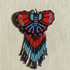 Butterfly Beaded Barrettes with Fringes - Sky Blue & Red-2