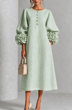 Women’s 3D Floral A-Line Dress – Puff Sleeve French-Style Party & Wedding Dress-8