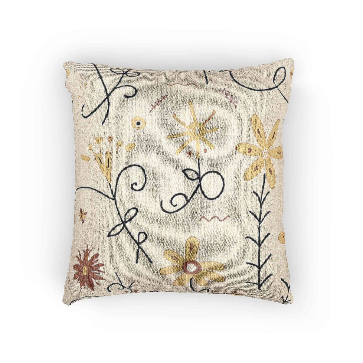 Neutral Floral Embroidered Woven Pillow | Boho Farmhouse Throw Cushion-1