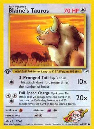 Blaine's Tauros 64/132 - Gym Heroes Unlimited-1