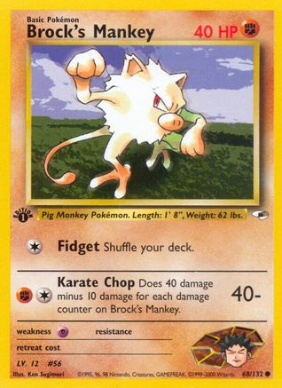 Brock's Mankey (68) 68/132 - Gym Heroes 1st Edition-1