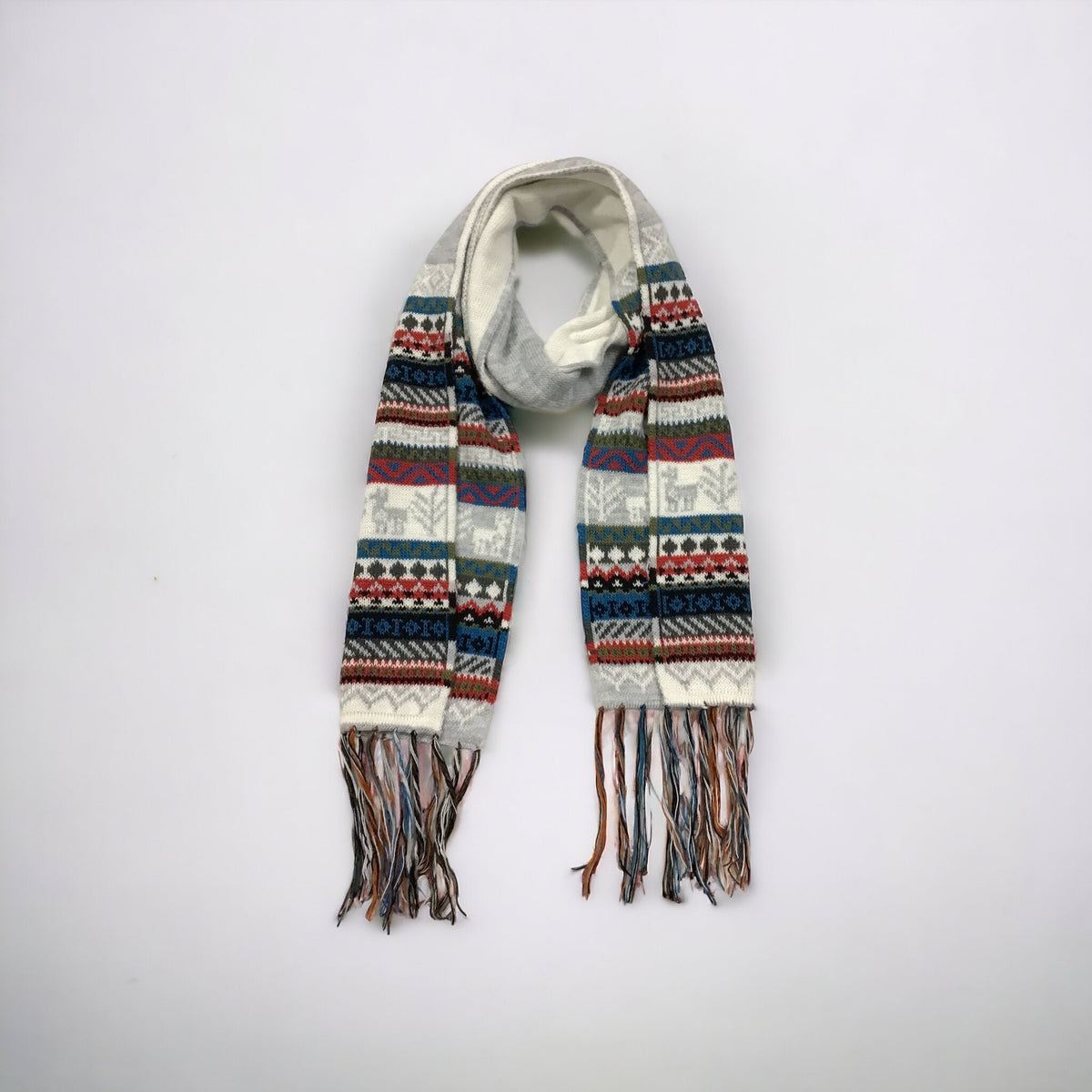 Grey and White Handmade Reversible Alpaca Scarf-2