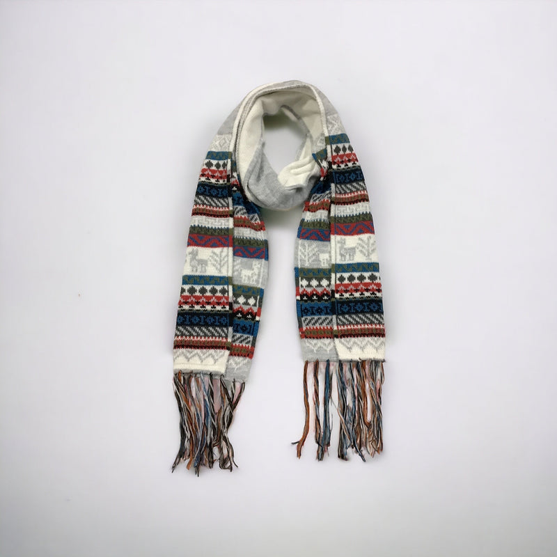 Grey and White Handmade Reversible Alpaca Scarf-2