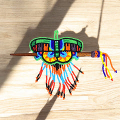 Red and Green Wooden Stick Butterfly Beaded Barrette with Fringes-2