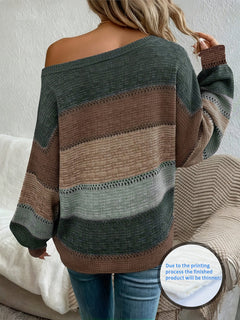Women’s Striped Off-Shoulder Boat-Neck Sweater – Long-Sleeve Casual Knit Top-2