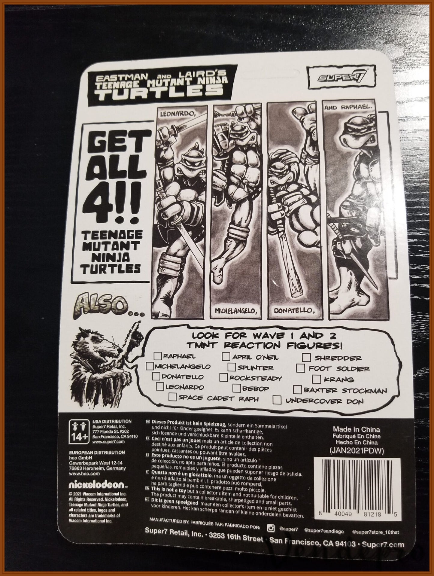 Super7 ReAction – TMNT Michelangelo (Mirage Variant, UPC: 840049812185)