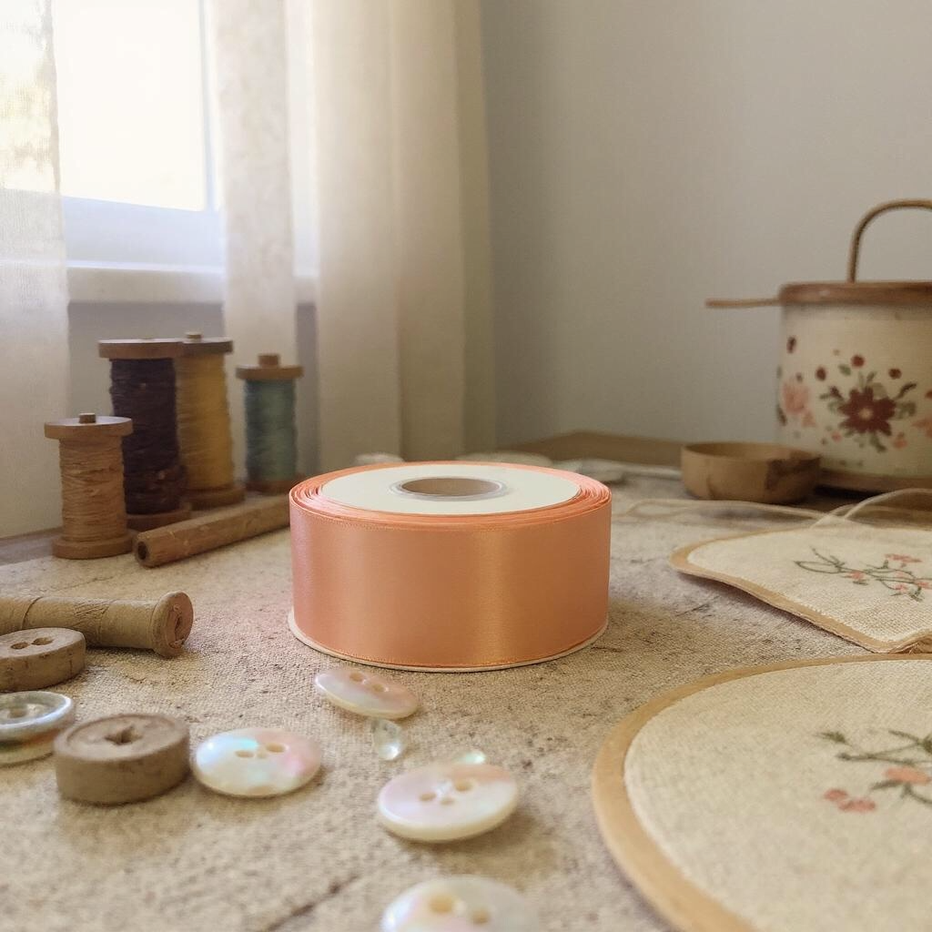 Satin Ribbon Double Face-Peach #720- 3.8 cm Wide-2