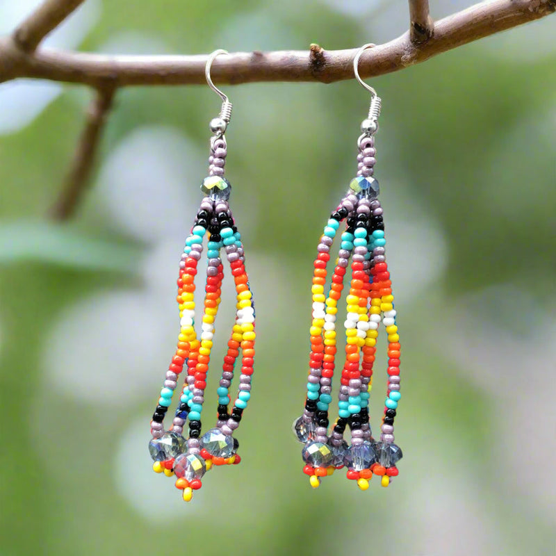 Light Purple Six-Strand Beaded Cascade Earrings-1