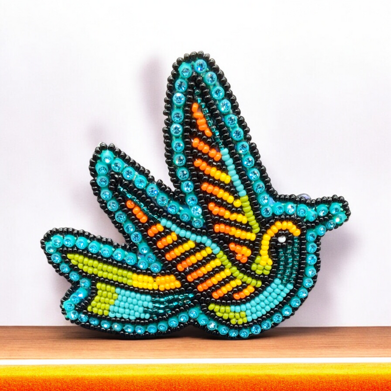 Turquoise and Orange Beaded Hummingbird Barrette-2