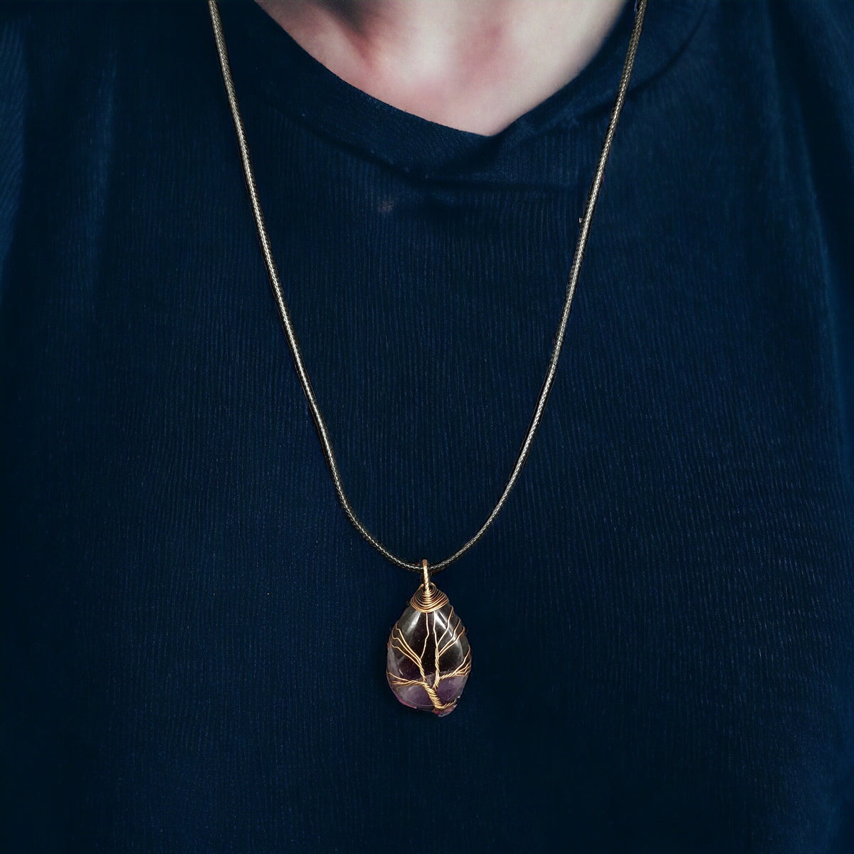 Purple Gemstone Pendant Wrapped w/ Copper Tree of Life-1