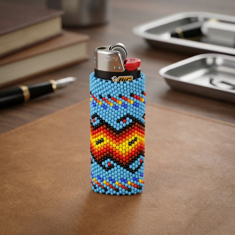 Brown and Turquoise Beaded Lighter Case-2