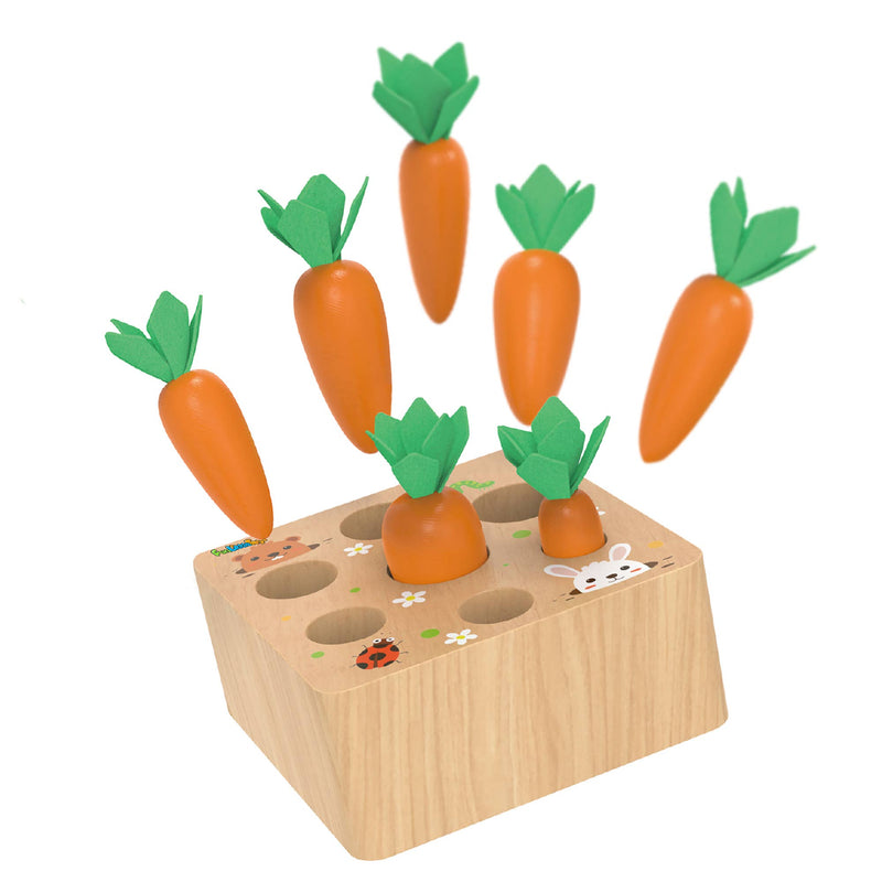 Fun Little Toys - Wooden Carrot Harvest Shape & Size Sorting Game - Ages 3+-5