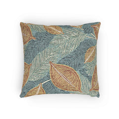 Tropical Leaf Woven Pillow | Teal Rust Boho Decorative Throw-7