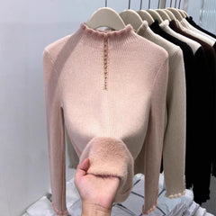 Women’s Fleece-Lined Mock Neck Thermal Top – Oversized One-Piece Pullover for Fall & Winter-6