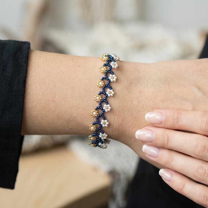 Handcrafted Floral Bracelet Blue-1