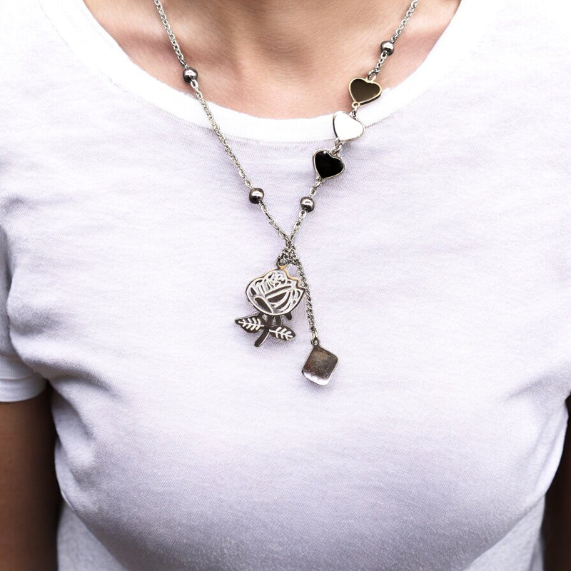 Flower Stainless Steel Necklace Pendants With Long Chain-1