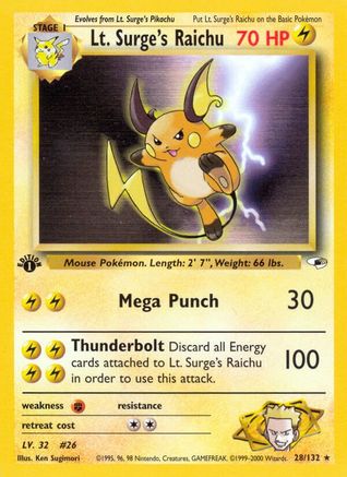 Lt. Surge's Raichu 28/132 - Gym Heroes Unlimited-1