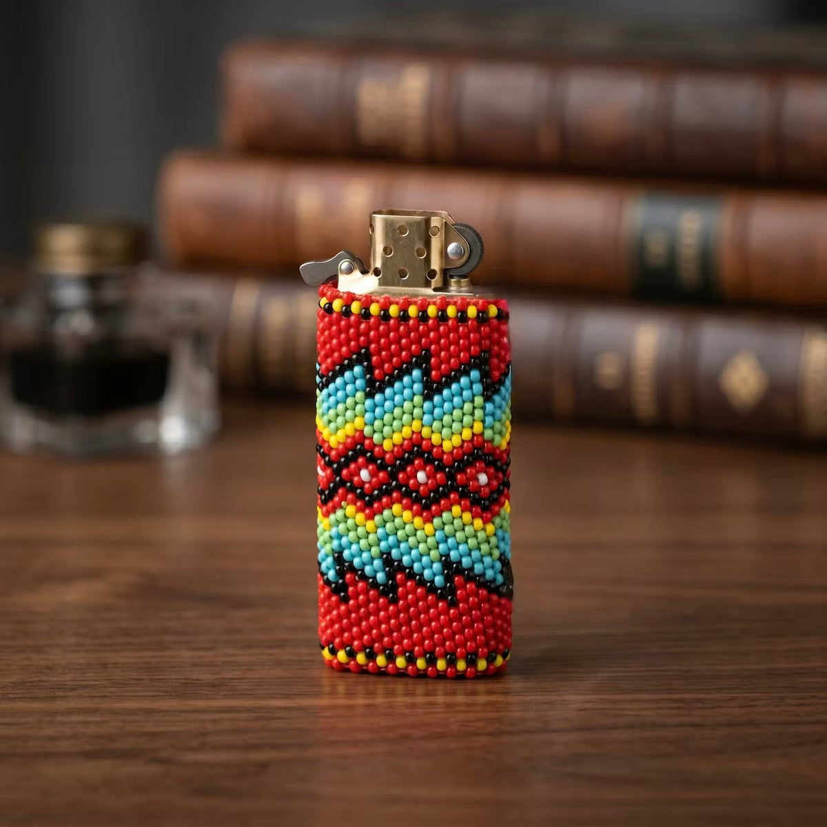 Yellow and white Beaded Lighter Case