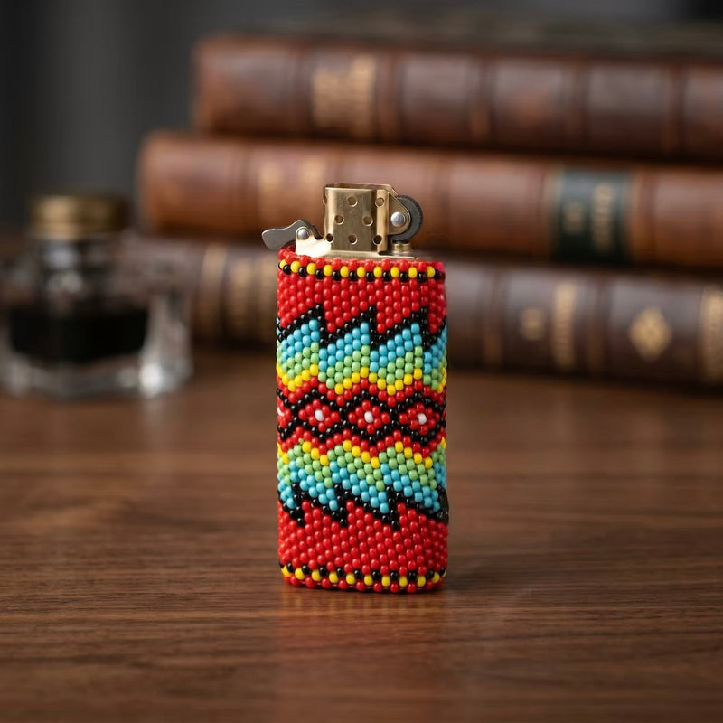 Yellow and white Beaded Lighter Case-2