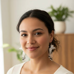 Handmade Beaded Hummingbird Earrings – white and black-1