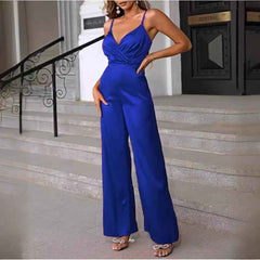 Fitted-waist Strapless Chic V-neck Wide-leg Jumpsuit-3