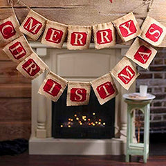 Merry Christmas Burlap Banner Garland, 14pc Sackcloth Flags Decoration-2